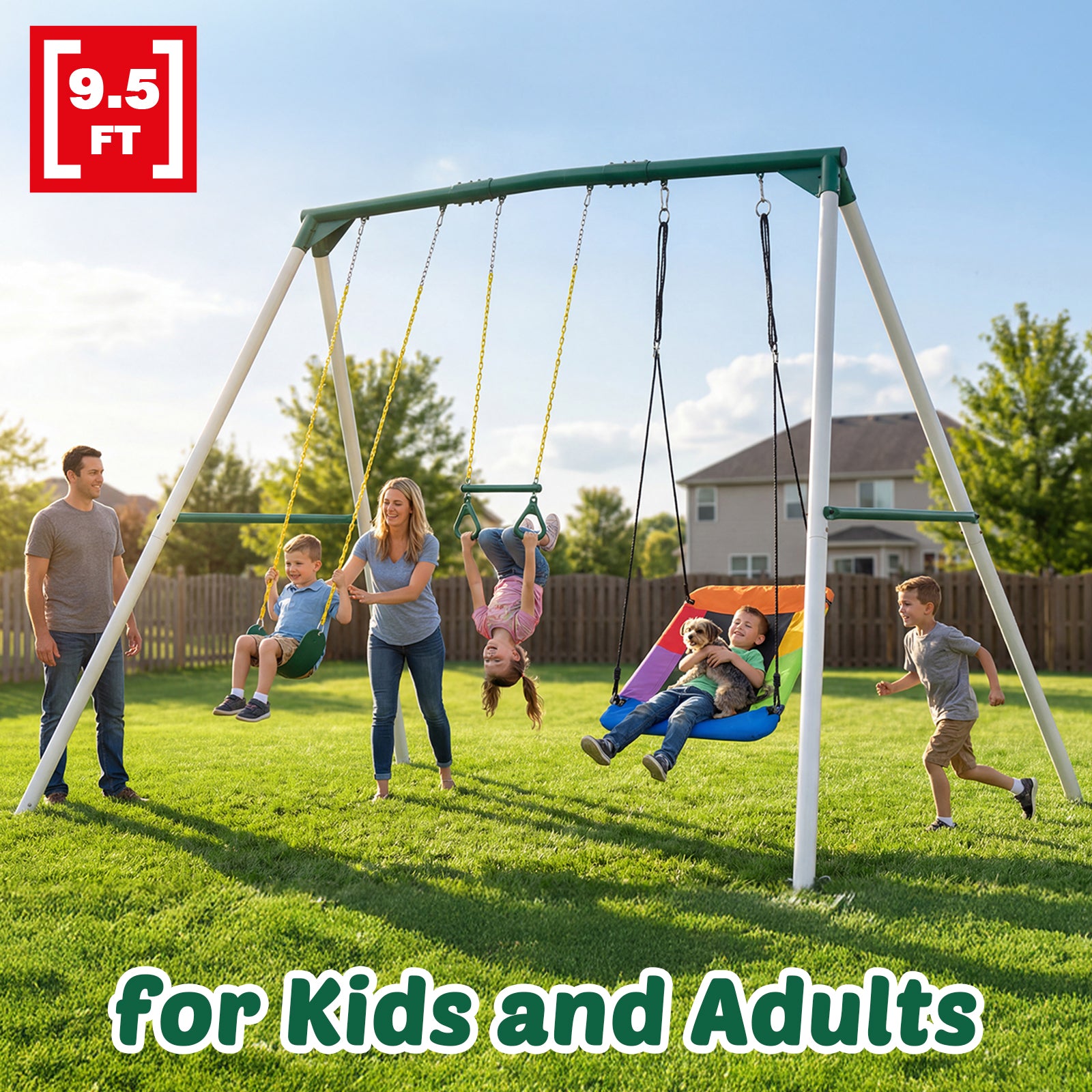 9.5' Tall Heavy Duty Swing Set for Adults with 2 Swings and