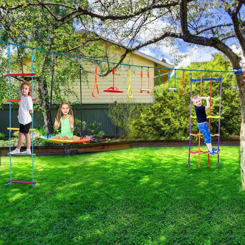 Kids Outdoor Play Equipment 50ft Ninja Warrior Obstacle Course For