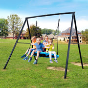 440lbs Metal A-Frame Swing Set with Blue Saucer Swing Seat - Autojoy