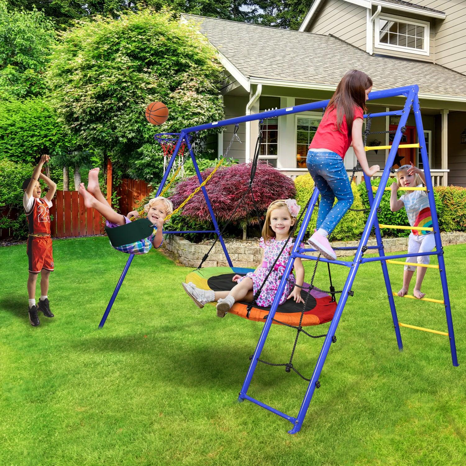 Outdoor Metal Swing Set for Kids with 440lbs Weight Capacity Autojoy